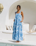 Tatiana Blue Floral Boho Tiered Midi Dress Tatiana Blue Floral Boho Tiered Midi Dress