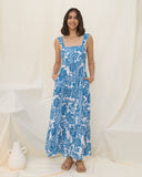 Tatiana Blue Floral Boho Tiered Midi Dress Tatiana Blue Floral Boho Tiered Midi Dress