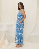 Tatiana Blue Floral Boho Tiered Midi Dress Tatiana Blue Floral Boho Tiered Midi Dress