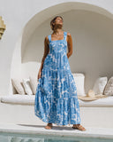 Tatiana Blue Floral Boho Tiered Midi Dress Tatiana Blue Floral Boho Tiered Midi Dress