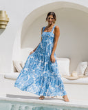 Tatiana Blue Floral Boho Tiered Midi Dress Tatiana Blue Floral Boho Tiered Midi Dress