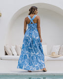 Tatiana Blue Floral Boho Tiered Midi Dress Tatiana Blue Floral Boho Tiered Midi Dress
