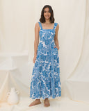 Tatiana Blue Floral Boho Tiered Midi Dress Tatiana Blue Floral Boho Tiered Midi Dress