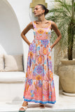 Serafina Pink Blue Boho Tiered Maxi Dress Serafina Pink Blue Boho Tiered Maxi Dress