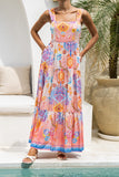 Serafina Pink Blue Boho Tiered Maxi Dress Serafina Pink Blue Boho Tiered Maxi Dress