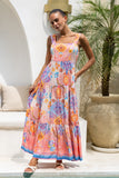 Serafina Pink Blue Boho Tiered Maxi Dress Serafina Pink Blue Boho Tiered Maxi Dress