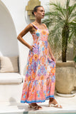Serafina Pink Blue Boho Tiered Maxi Dress Serafina Pink Blue Boho Tiered Maxi Dress