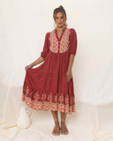 Ember Red Boho Midi Dress Ember Red Boho Midi Dress