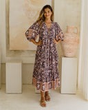 Araminta Purple Floral Boho Midi Dress Araminta Purple Floral Boho Midi Dress