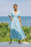 Felicie Blue Floral V-Neck Midi Dress