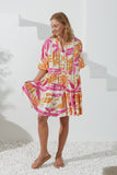 Tropicana Pink Orange Abstract Lace Detail Mini Dress Tropicana Pink Orange Abstract Lace Detail Mini Dress