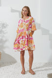 Tropicana Pink Orange Abstract Lace Detail Mini Dress Tropicana Pink Orange Abstract Lace Detail Mini Dress