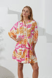 Tropicana Pink Orange Abstract Lace Detail Mini Dress Tropicana Pink Orange Abstract Lace Detail Mini Dress