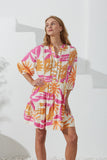 Tropicana Pink Orange Abstract Lace Detail Mini Dress Tropicana Pink Orange Abstract Lace Detail Mini Dress