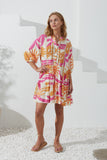 Tropicana Pink Orange Abstract Lace Detail Mini Dress Tropicana Pink Orange Abstract Lace Detail Mini Dress