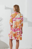 Tropicana Pink Orange Abstract Lace Detail Mini Dress Tropicana Pink Orange Abstract Lace Detail Mini Dress