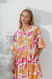 Tropicana Pink Orange Abstract Lace Detail Mini Dress Tropicana Pink Orange Abstract Lace Detail Mini Dress