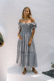 Gabrielle Black Gingham Puff Sleeve Tiered Midi Dress