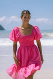 Brielle Hot Pink Puff Sleeve Mini Dress