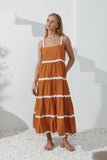 Kalliope Tan White Ric Rac Tiered Maxi Dress Kalliope Tan White Ric Rac Tiered Maxi Dress