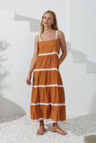 Kalliope Tan White Ric Rac Tiered Maxi Dress Kalliope Tan White Ric Rac Tiered Maxi Dress