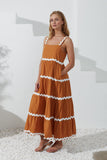Kalliope Tan White Ric Rac Tiered Maxi Dress Kalliope Tan White Ric Rac Tiered Maxi Dress