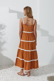 Kalliope Tan White Ric Rac Tiered Maxi Dress Kalliope Tan White Ric Rac Tiered Maxi Dress