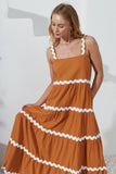 Kalliope Tan White Ric Rac Tiered Maxi Dress Kalliope Tan White Ric Rac Tiered Maxi Dress