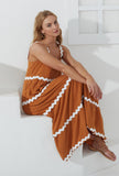 Kalliope Tan White Ric Rac Tiered Maxi Dress Kalliope Tan White Ric Rac Tiered Maxi Dress