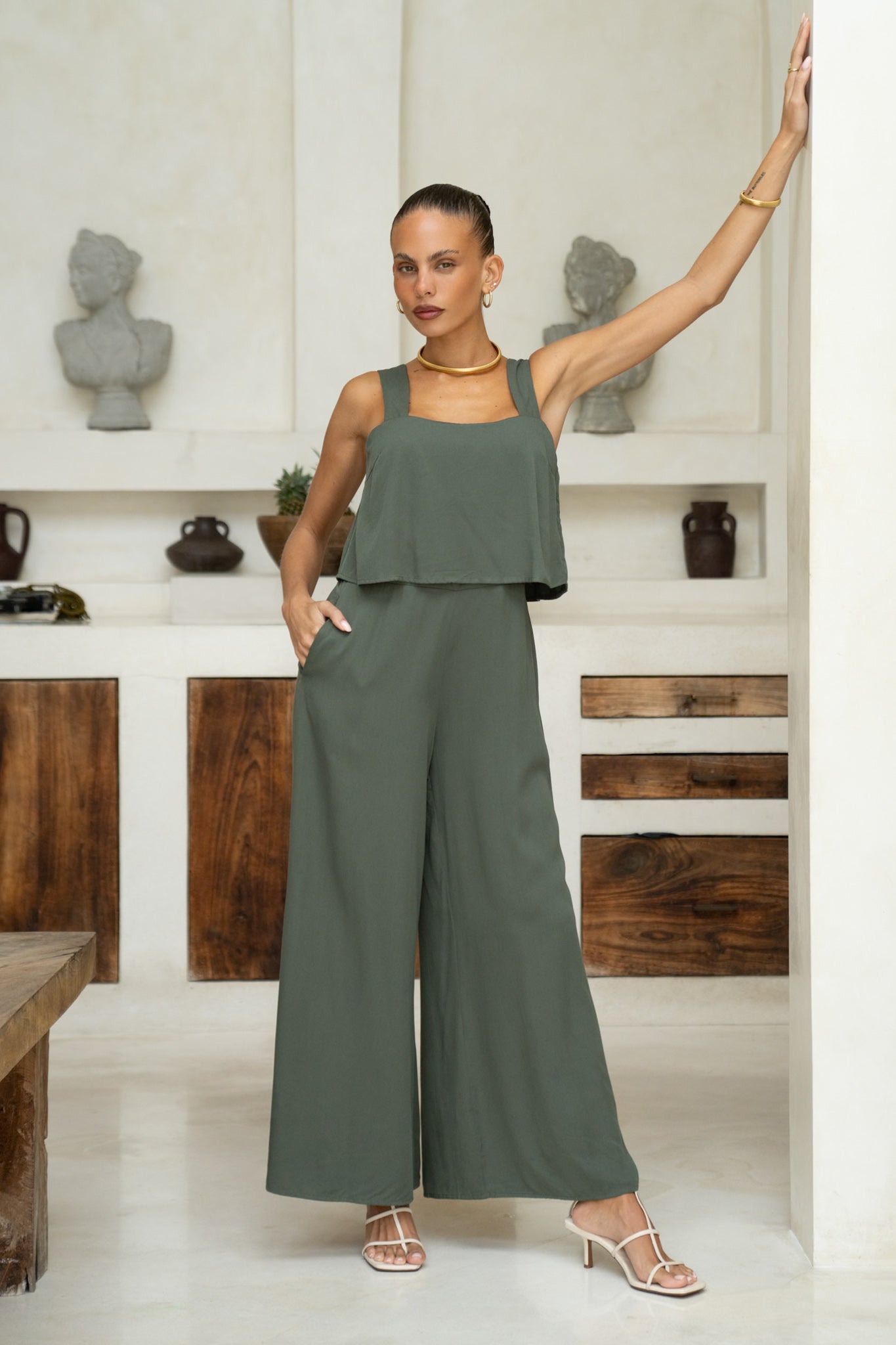 Adele Khaki Green Jumpsuit - Main Image