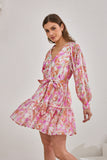 Anthea Pink Floral Long Sleeve Mini Dress Anthea Pink Floral Long Sleeve Mini Dress