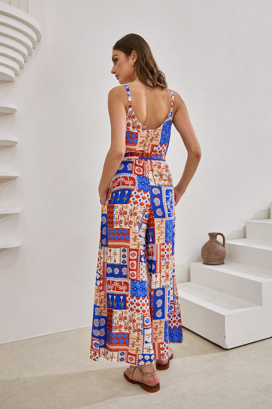 Cordelia Blue Abstract Patchwork Jumpsuit
