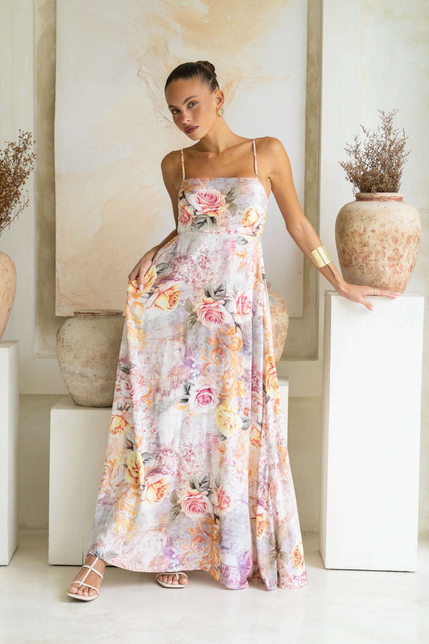 Heychic Carmella Pink Floral Flared Maxi Dress, AU 16 Heychic Carmella Pink Floral Flared Maxi Dress, AU 16