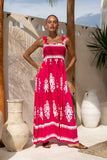 Lula Hot Pink Abstract Square Neck Maxi Dress Lula Hot Pink Abstract Square Neck Maxi Dress