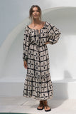 Soraya Black Beige Abstract Long Sleeve Maxi Dress Soraya Black Beige Abstract Long Sleeve Maxi Dress