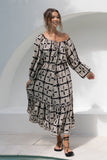 Soraya Black Beige Abstract Long Sleeve Maxi Dress Soraya Black Beige Abstract Long Sleeve Maxi Dress