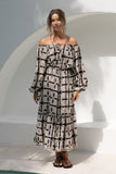 Soraya Black Beige Abstract Long Sleeve Maxi Dress Soraya Black Beige Abstract Long Sleeve Maxi Dress