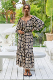 Soraya Black Beige Abstract Long Sleeve Maxi Dress Soraya Black Beige Abstract Long Sleeve Maxi Dress