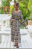 Soraya Black Beige Abstract Long Sleeve Maxi Dress Soraya Black Beige Abstract Long Sleeve Maxi Dress