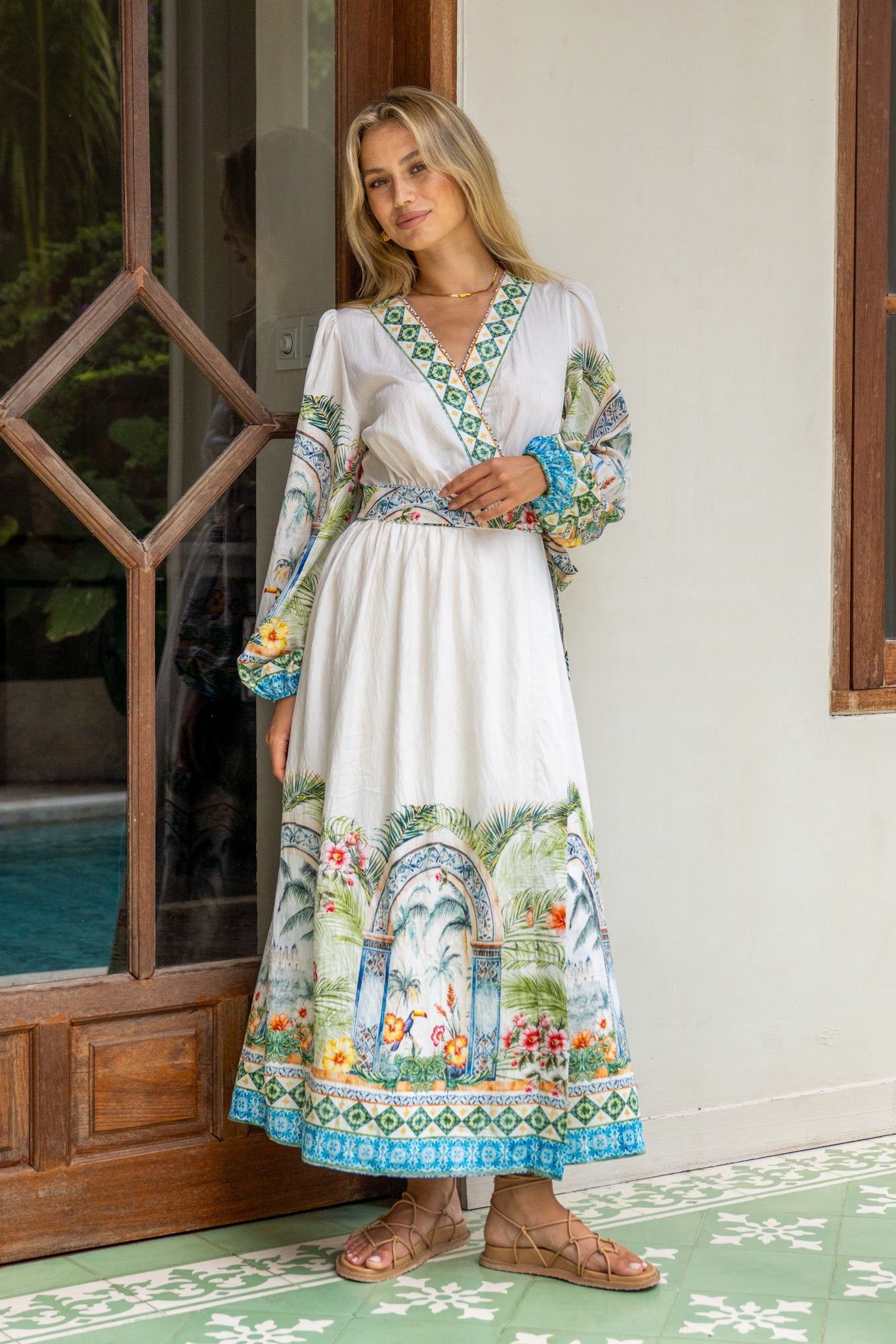 Long Sleeve Tropical Print Wrap Dress Tropical Print Wrap Maxi Dress Apricot Clothing Long Sleeve Tropical Print Wrap Dress Tropical Print Wrap Maxi Dress Apricot Clothing
