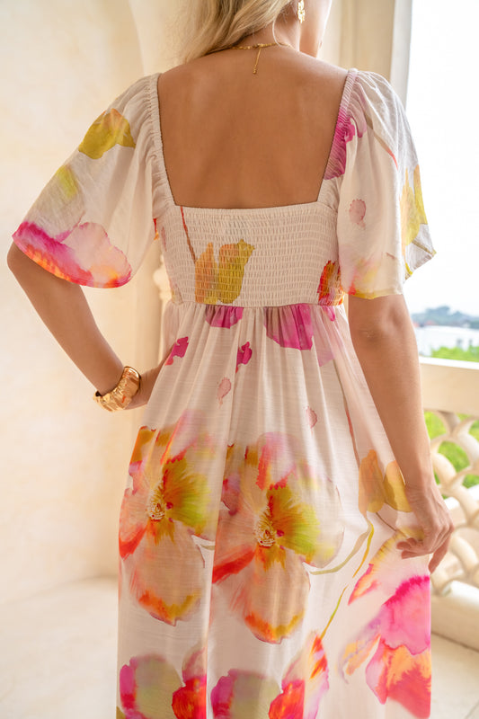 Jacinta Pink Floral Flared Sleeve Maxi Dress