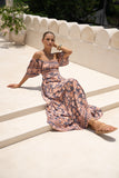 Amarante Navy Peach Floral Boho Flared Sleeve Maxi Dress Amarante Navy Peach Floral Boho Flared Sleeve Maxi Dress
