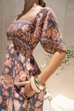Amarante Navy Peach Floral Boho Flared Sleeve Maxi Dress Amarante Navy Peach Floral Boho Flared Sleeve Maxi Dress