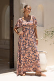 Amarante Navy Peach Floral Boho Flared Sleeve Maxi Dress Amarante Navy Peach Floral Boho Flared Sleeve Maxi Dress