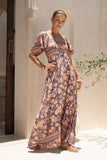Amarante Navy Peach Floral Boho Flared Sleeve Maxi Dress Amarante Navy Peach Floral Boho Flared Sleeve Maxi Dress