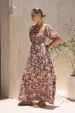 Amarante Navy Peach Floral Boho Flared Sleeve Maxi Dress Amarante Navy Peach Floral Boho Flared Sleeve Maxi Dress
