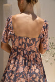 Amarante Navy Peach Floral Boho Flared Sleeve Maxi Dress Amarante Navy Peach Floral Boho Flared Sleeve Maxi Dress
