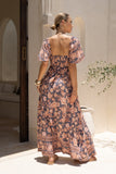 Amarante Navy Peach Floral Boho Flared Sleeve Maxi Dress Amarante Navy Peach Floral Boho Flared Sleeve Maxi Dress