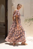 Amarante Navy Peach Floral Boho Flared Sleeve Maxi Dress Amarante Navy Peach Floral Boho Flared Sleeve Maxi Dress