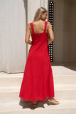 Mirae Red Scallop Trim Maxi Dress Mirae Red Scallop Trim Maxi Dress